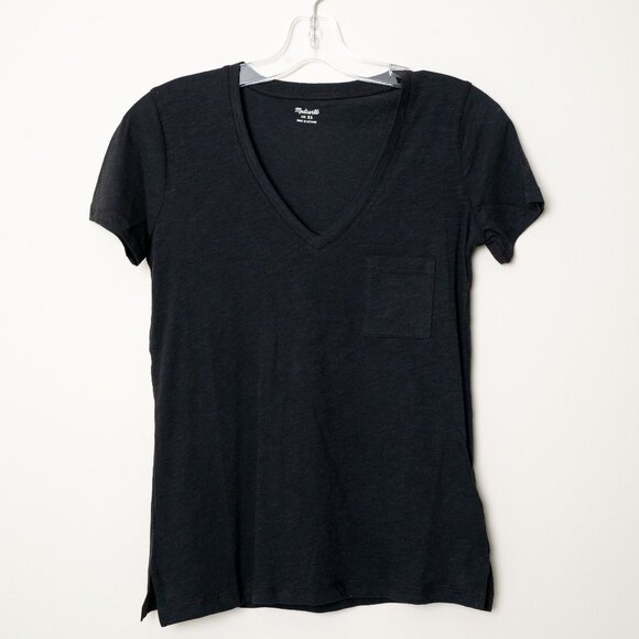 Madewell Whisper Cotton V Neck Pocket Tee Relaxed Fit Lightweight Black - Picture 2 of 9